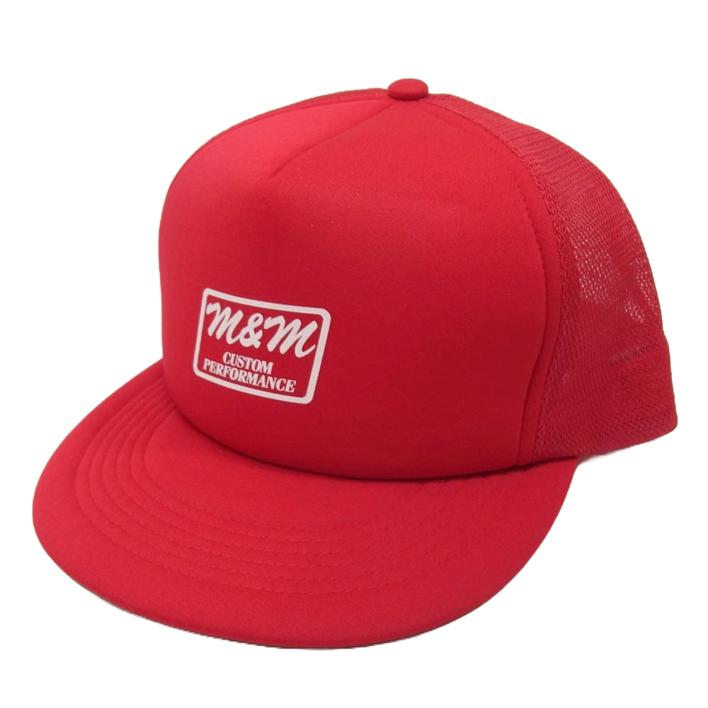 エムアンドエムカスタムパフォーマンス MESH PRINT CAP スクエアロゴプリント メッシュ キャップ 帽子 レッド系【美品】【中古】