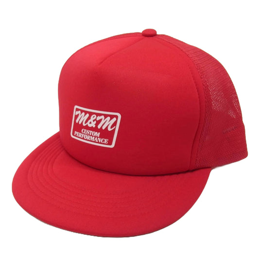 エムアンドエムカスタムパフォーマンス MESH PRINT CAP スクエアロゴプリント メッシュ キャップ 帽子 レッド系【美品】【中古】