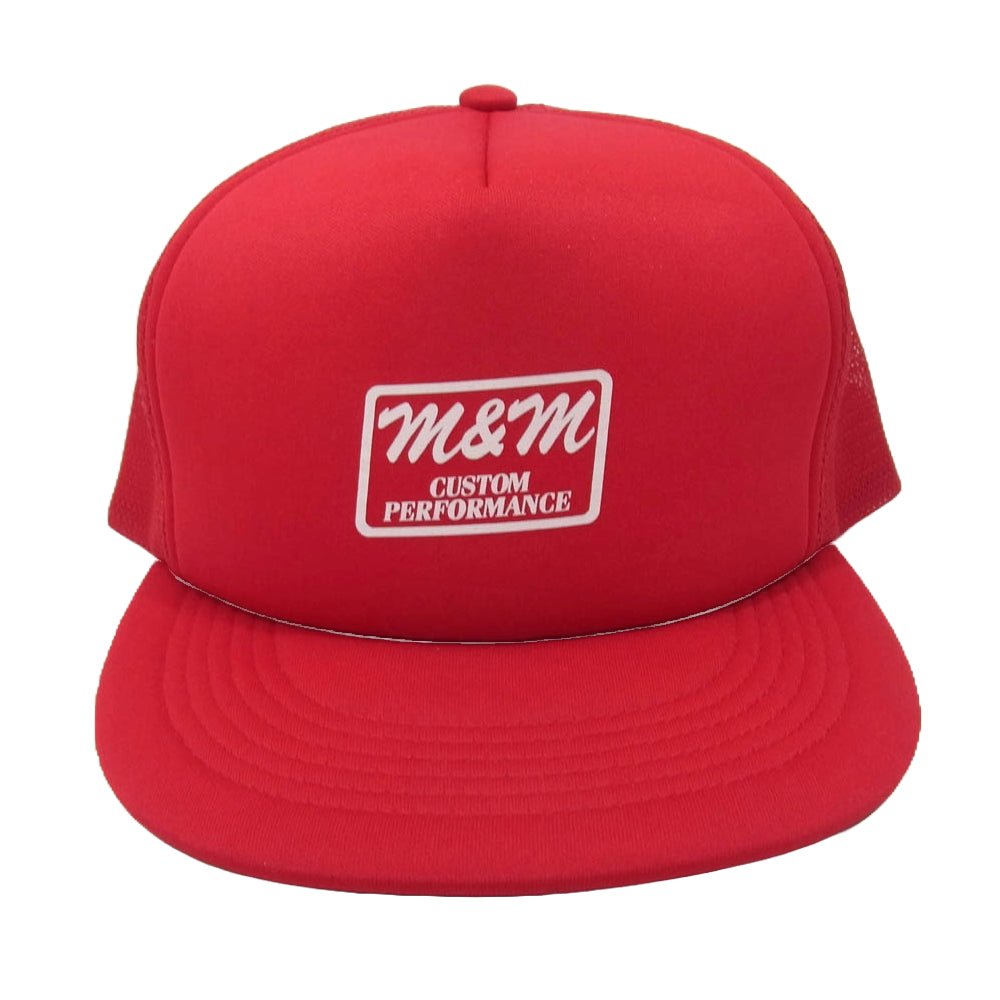 エムアンドエムカスタムパフォーマンス MESH PRINT CAP スクエアロゴプリント メッシュ キャップ 帽子 レッド系【美品】【中古】