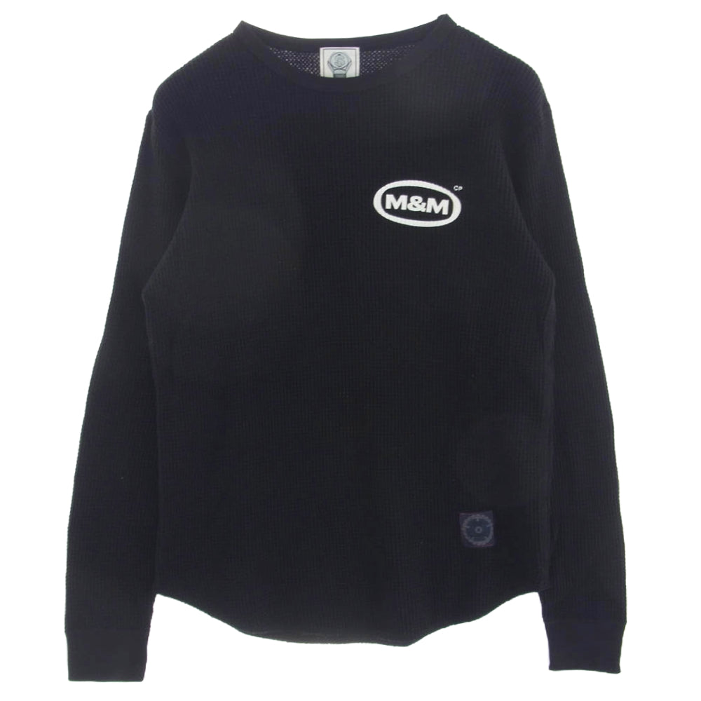 エムアンドエムカスタムパフォーマス WAFFLE L/S T-SHIRT ロゴプリント ワッフル サーマル カットソー 長袖Tシャツ ブラック系 S【中古】