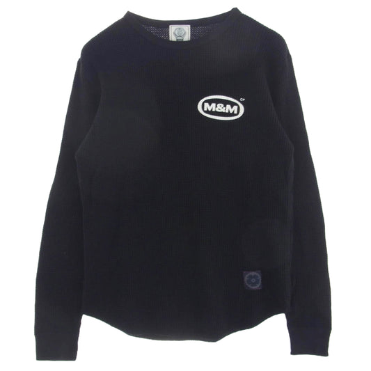 エムアンドエムカスタムパフォーマス WAFFLE L/S T-SHIRT ロゴプリント ワッフル サーマル カットソー 長袖Tシャツ ブラック系 S【中古】