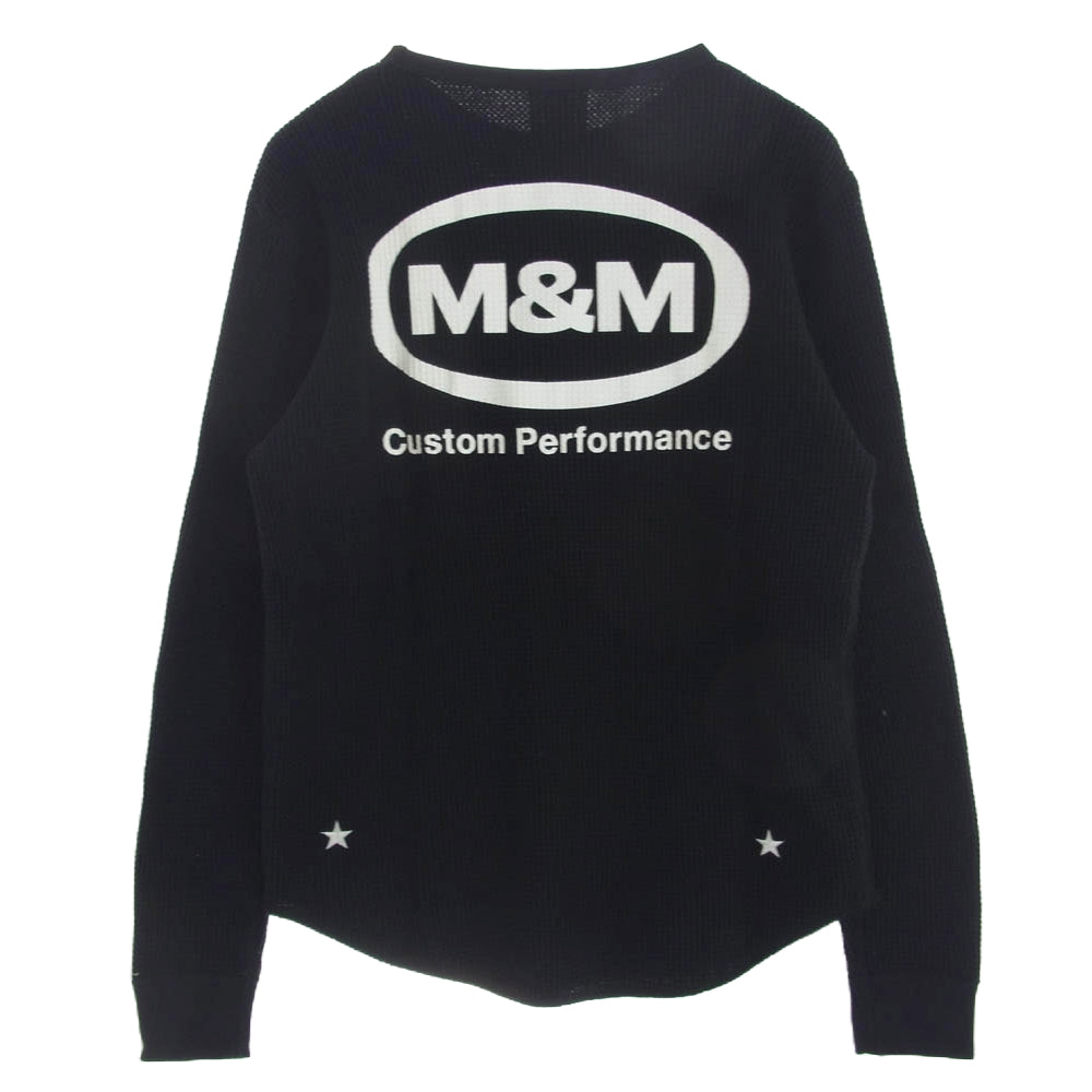 エムアンドエムカスタムパフォーマス WAFFLE L/S T-SHIRT ロゴプリント ワッフル サーマル カットソー 長袖Tシャツ ブラック系 S【中古】