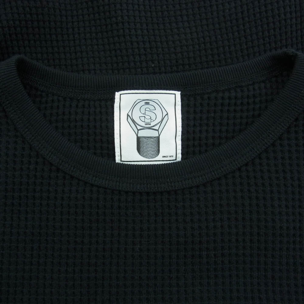 エムアンドエムカスタムパフォーマス WAFFLE L/S T-SHIRT ロゴプリント ワッフル サーマル カットソー 長袖Tシャツ ブラック系 S【中古】