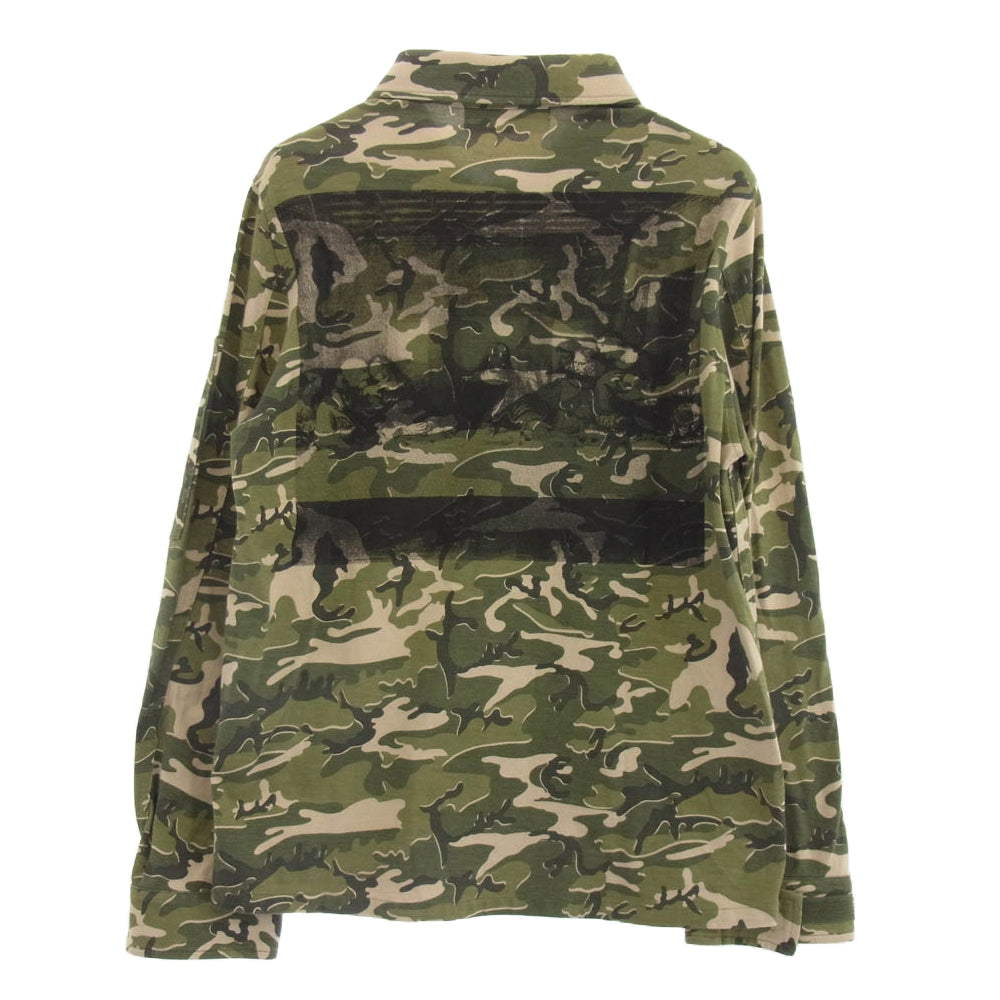 HYSTERIC GLAMOUR ヒステリックグラマー 0342CJ01 Andy Warhol アンディウォーホル バックアート ステンシル オリジナルカモ ジャージー ジップ ミリタリー シャツ グリーン系 FREE【中古】