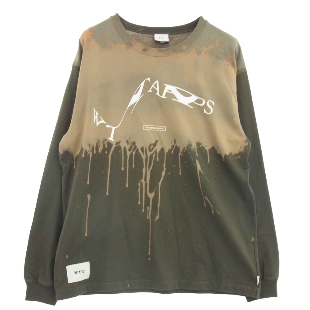 WTAPS ダブルタップス 19SS 191ATDT-CSM01S DESIGN LS XeroX TEE ロゴプリント 長袖 Tシャツ カットソー グリーン系 カーキ系 size X01【中古】