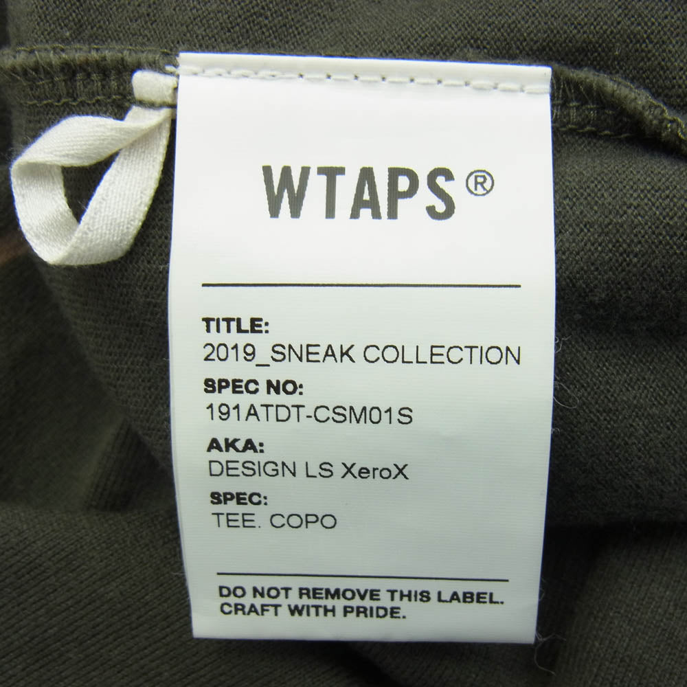 WTAPS ダブルタップス 19SS 191ATDT-CSM01S DESIGN LS XeroX TEE ロゴプリント 長袖 Tシャツ カットソー グリーン系 カーキ系 size X01【中古】
