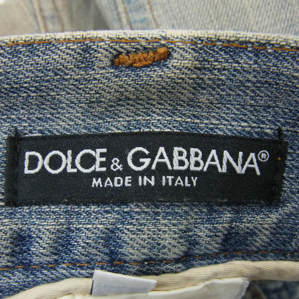 DOLCE&GABBANA ドルチェアンドガッバーナ ダメージ リペア 加工 ペイント ストレート デニム パンツ インディゴブルー系 46【中古】