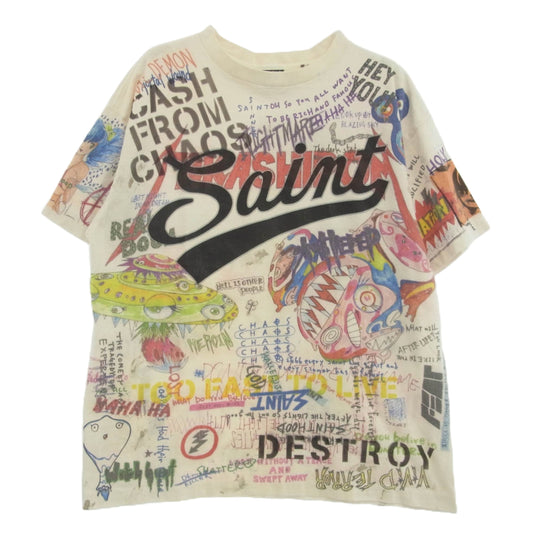 SAINT MICHAEL セントマイケル 21AW SM-A21-0000-071 村上隆 GRAFF TEE KAIKAIKIKI STM × TM カイカイキキ グラフィティ Tシャツ ホワイト系 XL【中古】