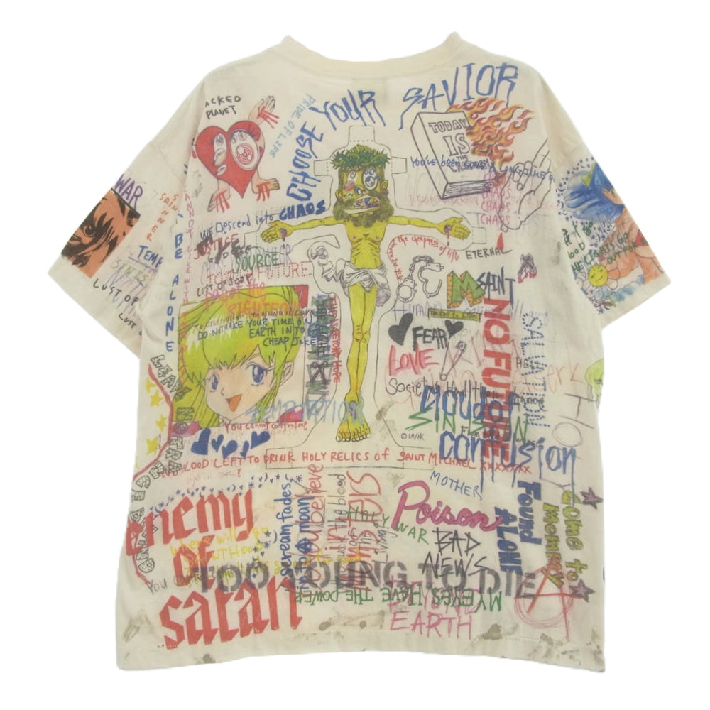 SAINT MICHAEL セントマイケル 21AW SM-A21-0000-071 村上隆 GRAFF TEE KAIKAIKIKI STM × TM カイカイキキ グラフィティ Tシャツ ホワイト系 XL【中古】