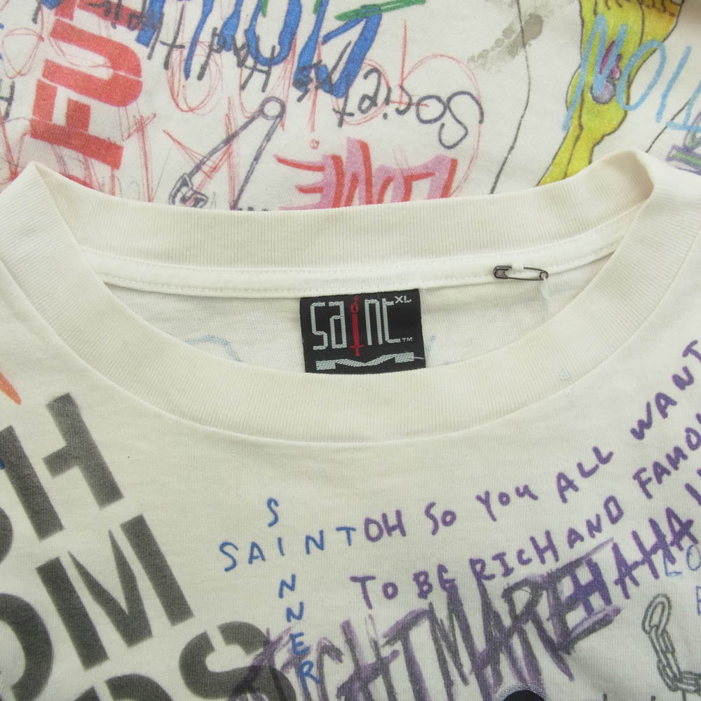 SAINT MICHAEL セントマイケル 21AW SM-A21-0000-071 村上隆 GRAFF TEE KAIKAIKIKI STM × TM カイカイキキ グラフィティ Tシャツ ホワイト系 XL【中古】