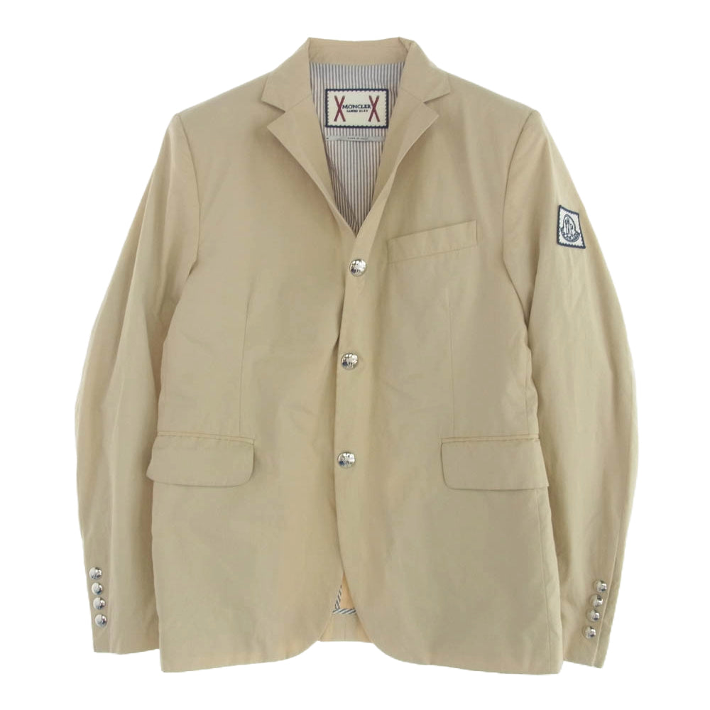 MONCLER GAMME BLEU モンクレール ガムブルー 国内正規品 GIACCA ロゴワッペン 裏地ストライプ テーラードジャケット ブレザー ベージュ ベージュ系 2【中古】