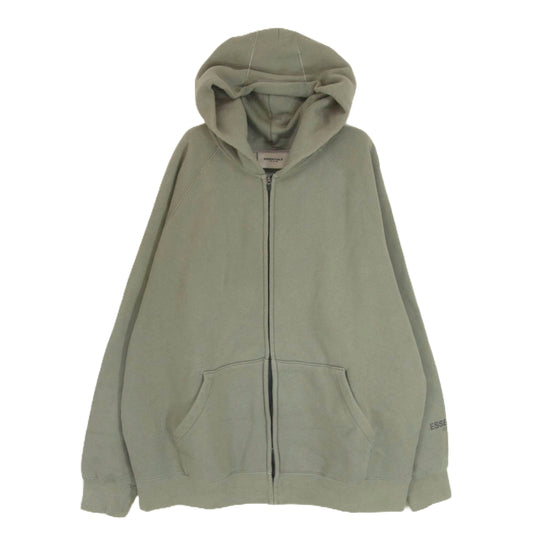 FEAR OF GOD フィアオブゴッド FOG ESSENTIALS エッセンシャルズ ラバー ロゴ ジップアップ スウェット パーカー オリーブ グリーン系 L【中古】
