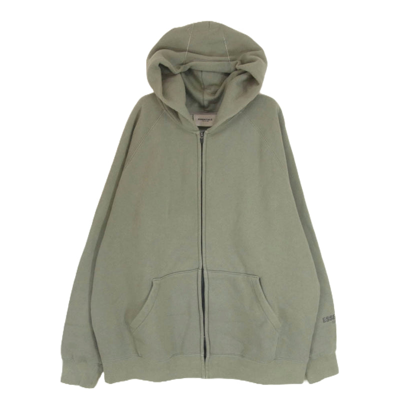 FEAR OF GOD フィアオブゴッド FOG ESSENTIALS エッセンシャルズ ラバー ロゴ ジップアップ スウェット パーカー オリーブ グリーン系 L【中古】