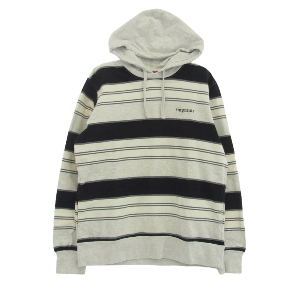 Supreme シュプリーム 17SS Striped Hooded Crewneck ストライプ フーデッド クルーネック スウェット パーカー ホワイト ブラック M ホワイト系 ブラック系 グレー系 M【中古】