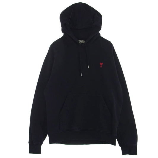 AMI PARIS アミパリス ハートロゴ プルオーバー パーカー フーディ ブラック系 XXL【中古】
