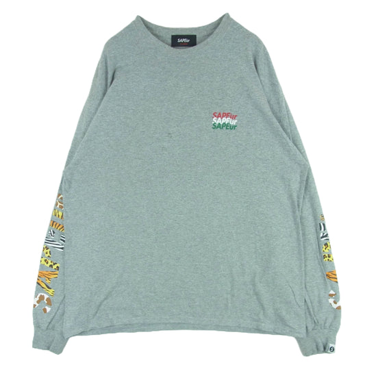SAPEUR サプール アニマル アームロゴ プリント ロングスリーブ 長袖 Tシャツ ホンデュラス製 グレー系 XL【中古】