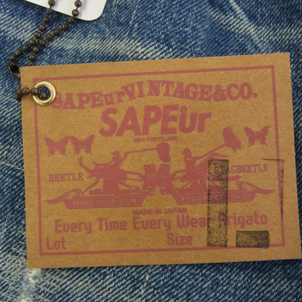 SAPEUR サプール Lot.5550XX vintage denim pants THE FUTURE 16oz スーパー ワイド ストレート ヴィンテージ デニム パンツ フューチャー ヴィンテージダメージ加工 インディゴ L インディゴブルー系 L【新古品】【未使用】【中古】