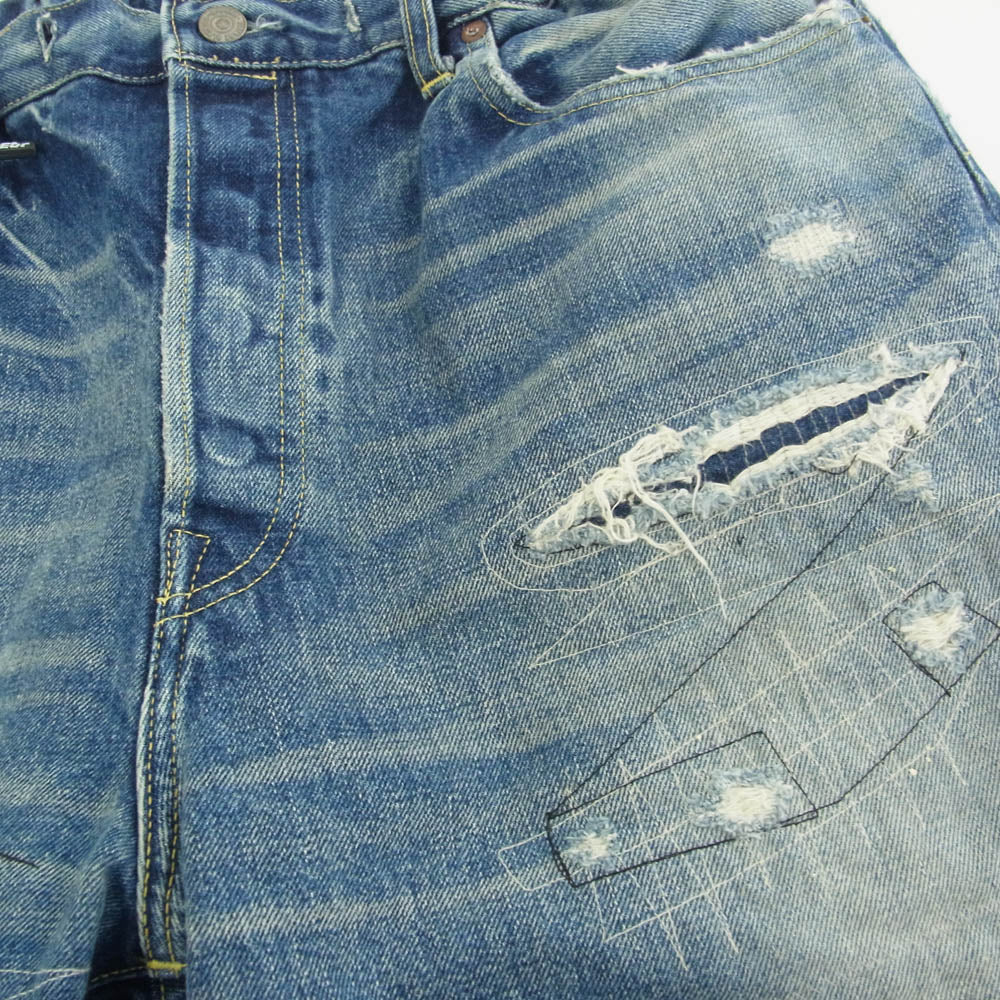 SAPEUR サプール Lot.5550XX vintage denim pants THE FUTURE 16oz スーパー ワイド ストレート ヴィンテージ デニム パンツ フューチャー ヴィンテージダメージ加工 インディゴ L インディゴブルー系 L【新古品】【未使用】【中古】