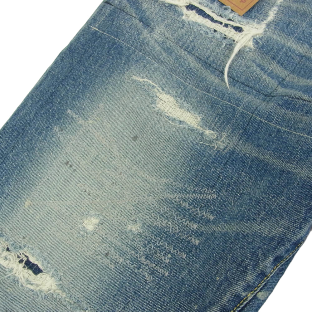 SAPEUR サプール Lot.5550XX vintage denim pants THE FUTURE 16oz スーパー ワイド ストレート ヴィンテージ デニム パンツ フューチャー ヴィンテージダメージ加工 インディゴ L インディゴブルー系 L【新古品】【未使用】【中古】
