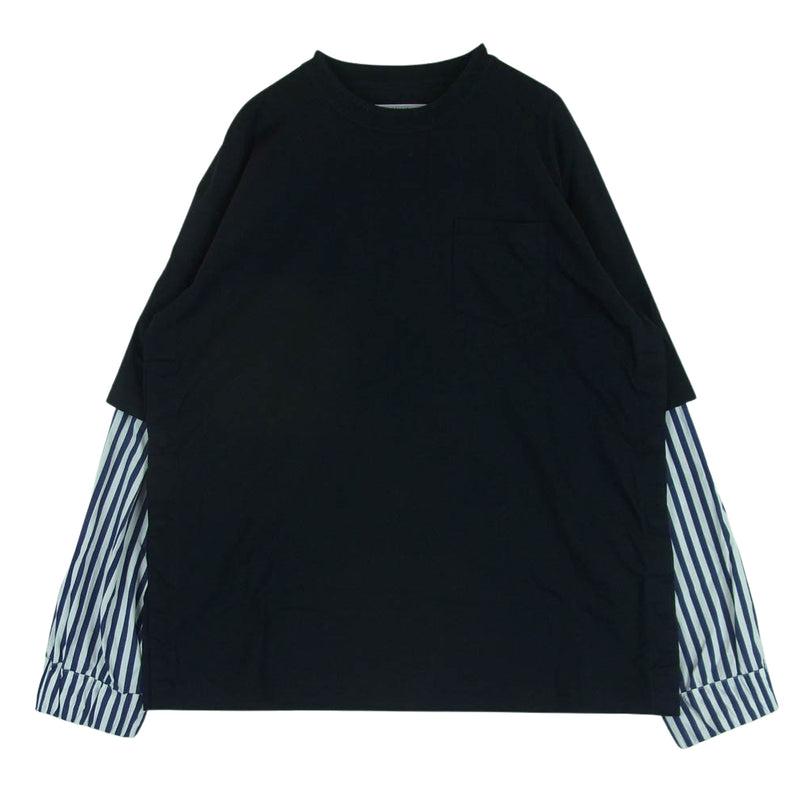 Sacai サカイ 24AW 24-03468M Cotton Poplin Cotton Jersey T-Shirt コットンポプリン コットンジャージー レイヤード ストライプ 長袖 Tシャツ ダークネイビー系 ブルー系 ホワイト系 2【美品】【中古】