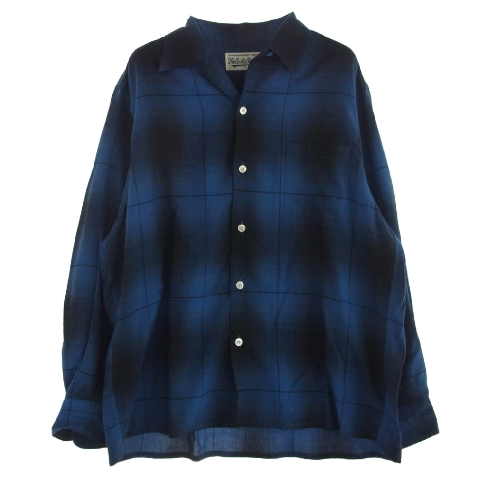 WACKO MARIA ワコマリア 23AW 23FW-WMS-OC01 OMBRE CHECK OPEN COLLAR SHIRT LS オンブレチェック オープンカラー 長袖 チェックシャツ ブルー系 M【中古】