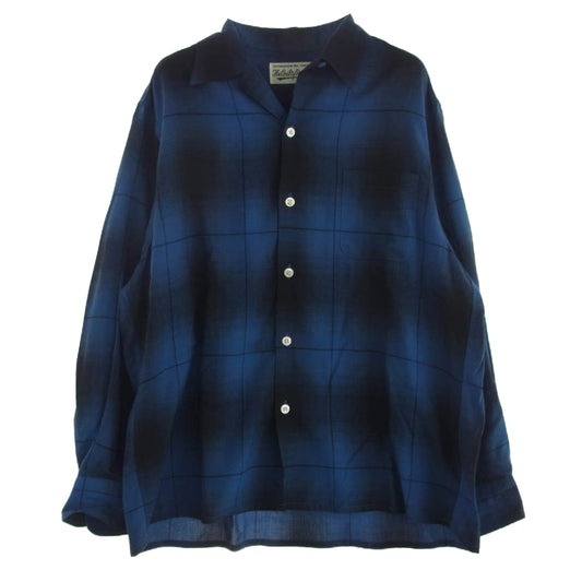 WACKO MARIA ワコマリア 23AW 23FW-WMS-OC01 OMBRE CHECK OPEN COLLAR SHIRT LS オンブレチェック オープンカラー 長袖 チェックシャツ ブルー系 M【中古】