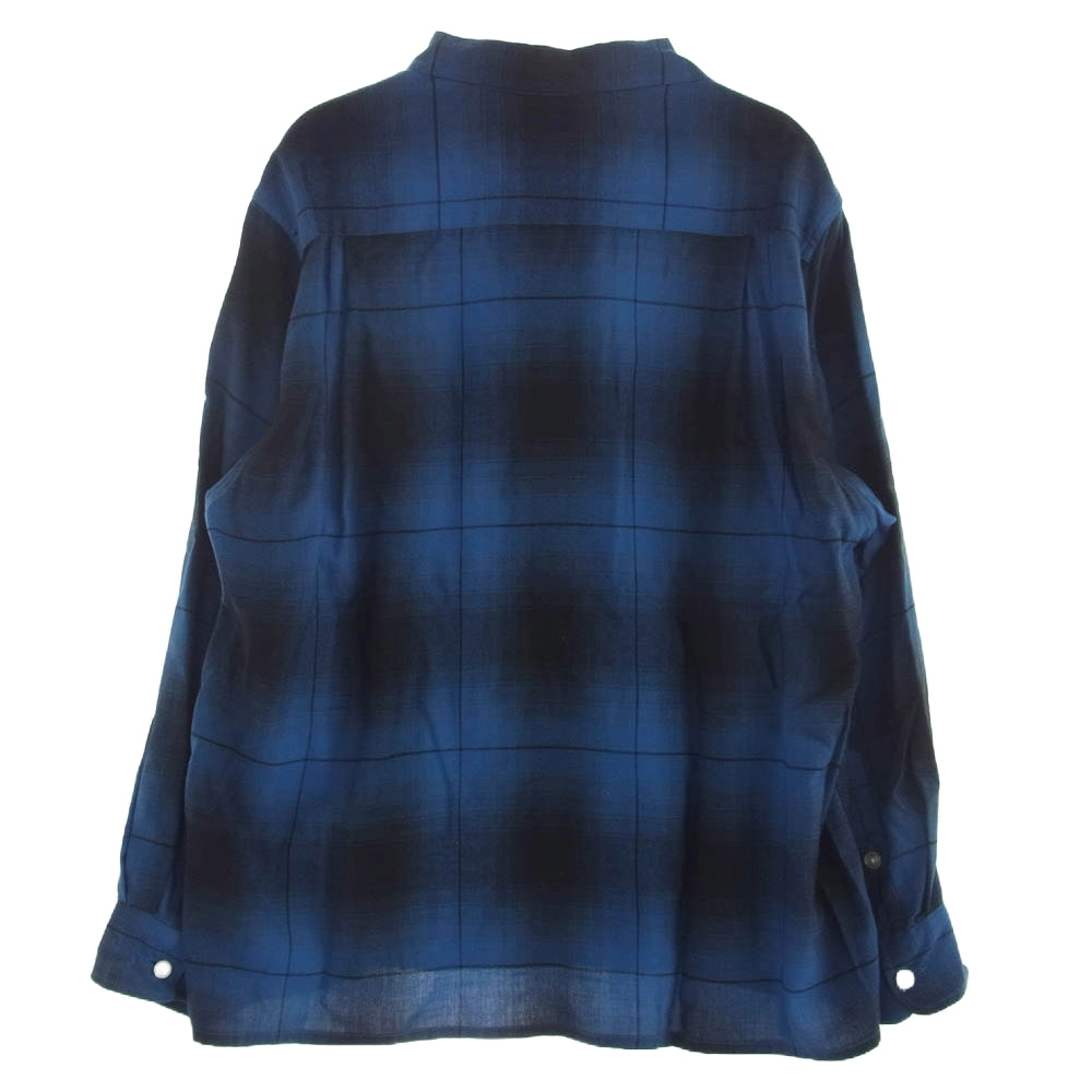WACKO MARIA ワコマリア 23AW 23FW-WMS-OC01 OMBRE CHECK OPEN COLLAR SHIRT LS オンブレチェック オープンカラー 長袖 チェックシャツ ブルー系 M【中古】