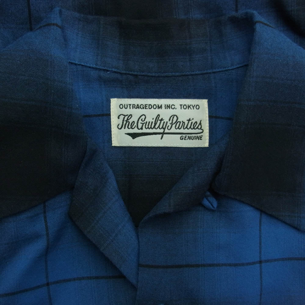 WACKO MARIA ワコマリア 23AW 23FW-WMS-OC01 OMBRE CHECK OPEN COLLAR SHIRT LS オンブレチェック オープンカラー 長袖 チェックシャツ ブルー系 M【中古】