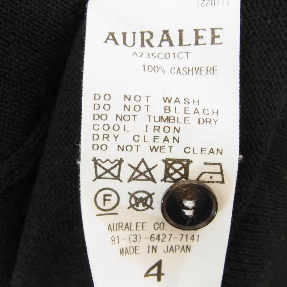 AURALEE オーラリー 23SS A23SC01CT CASHMERE HARD TWIST KNIT CARDIGAN カシミヤ 100% ハード ツイスト ニット カーディガン ブラック系 4【美品】【中古】