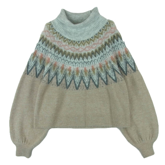 YANUK ヤヌーク 57133955 Fair lsle Knit フェア アイル ハイネック ニット 中国製 ベージュ系 グレー系 PBG F【中古】