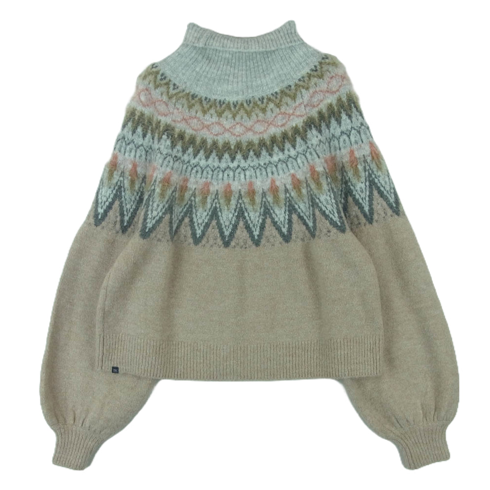 YANUK ヤヌーク 57133955 Fair lsle Knit フェア アイル ハイネック ニット 中国製 ベージュ系 グレー系 PBG F【中古】