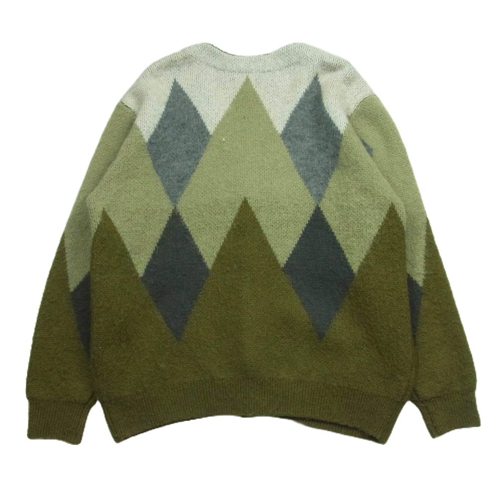 BEAMS ビームス 11-15-0010-147 Argyle Shaggy Cardigan アーガイル シャギー カーディガン グリーン系 グレー系 L【中古】