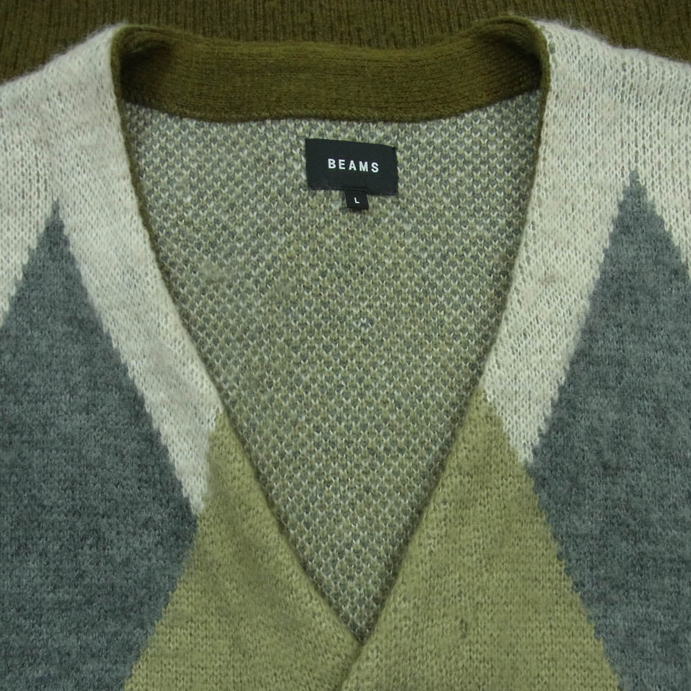 BEAMS ビームス 11-15-0010-147 Argyle Shaggy Cardigan アーガイル シャギー カーディガン グリーン系 グレー系 L【中古】