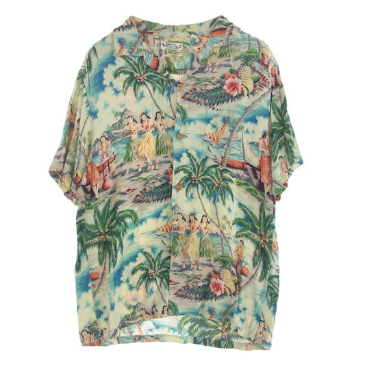 SUN SURF サンサーフ SS35328 Hula Dancers フラダンサー ハイビスカス プリント ハワイアン アロハ シャツ 半袖 マルチカラー系 M【中古】