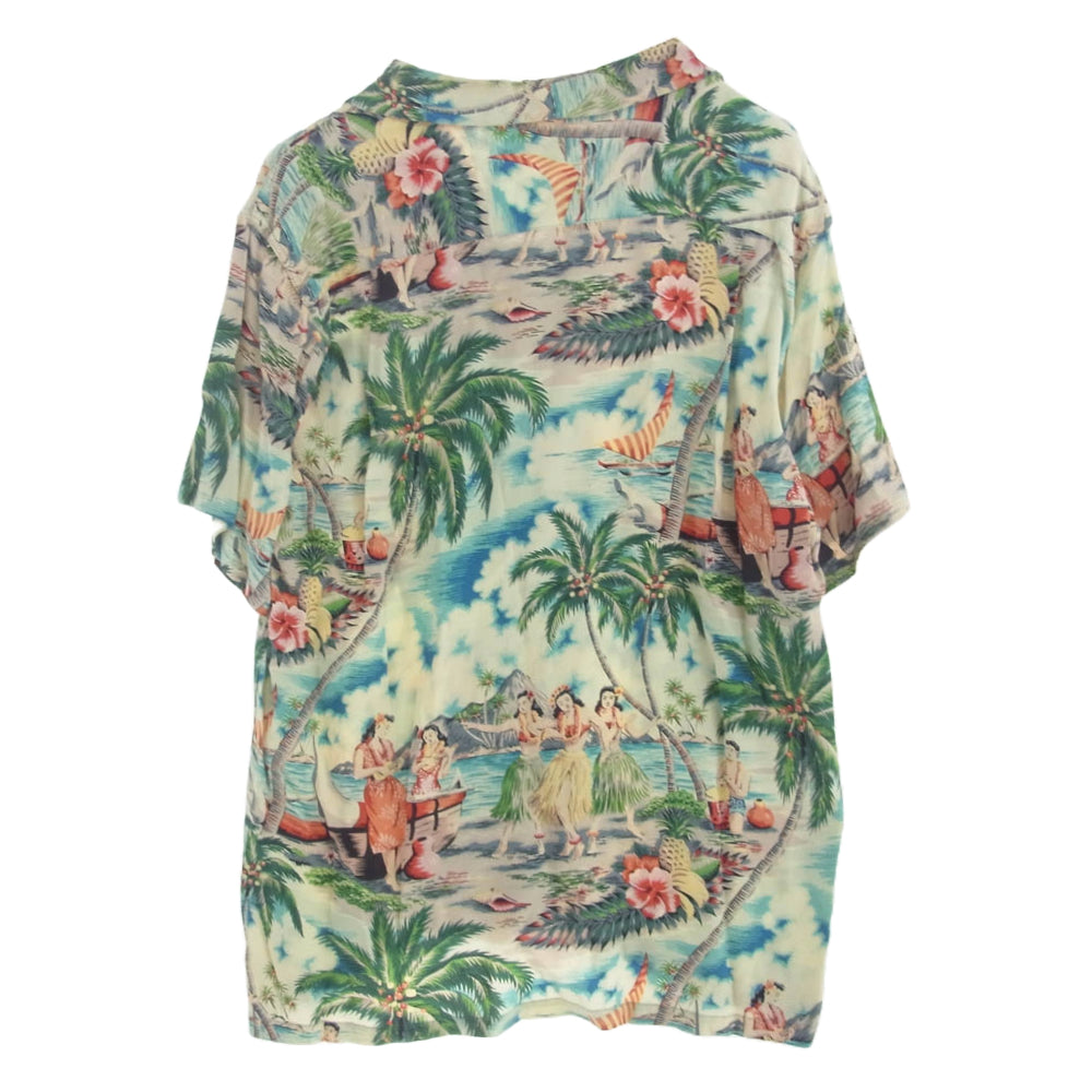 SUN SURF サンサーフ SS35328 Hula Dancers フラダンサー ハイビスカス プリント ハワイアン アロハ シャツ 半袖 マルチカラー系 M【中古】