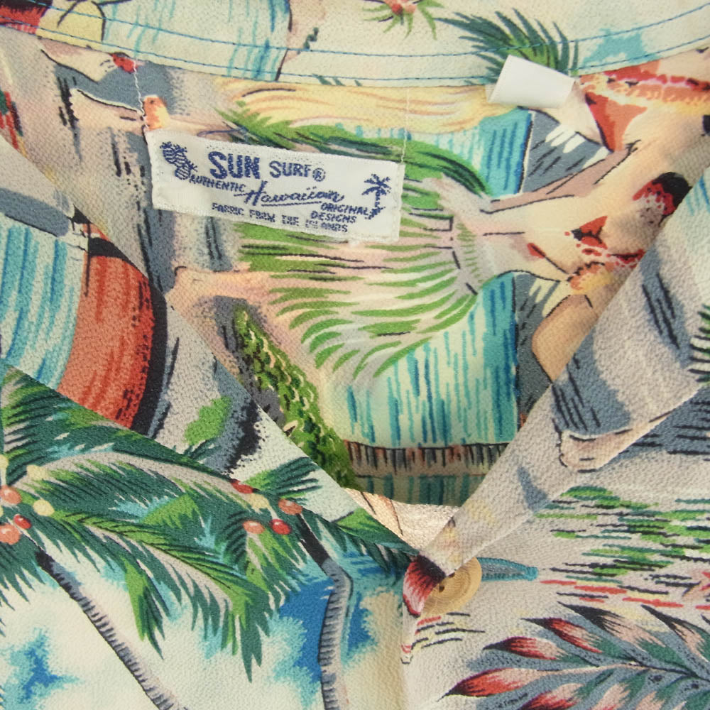 SUN SURF サンサーフ SS35328 Hula Dancers フラダンサー ハイビスカス プリント ハワイアン アロハ シャツ 半袖 マルチカラー系 M【中古】