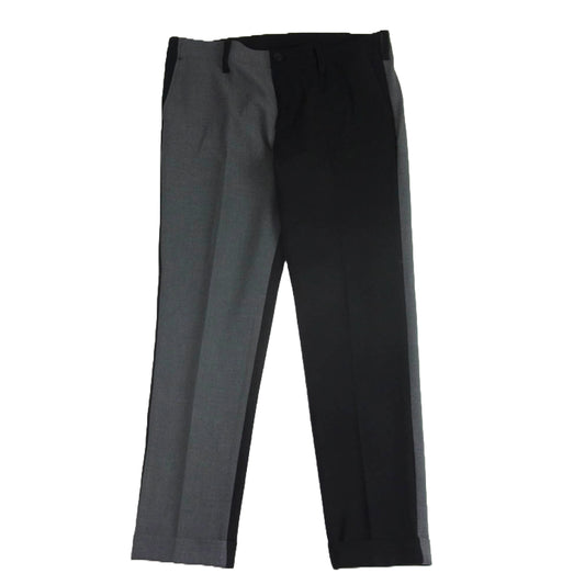 1piu1uguale3 ウノピュウノウグァーレトレ MRP633 POE504 CRAZY RIB SLACKS クレイジー パターン リブ スラックスパンツ ブラック系 グレー系 XL【中古】