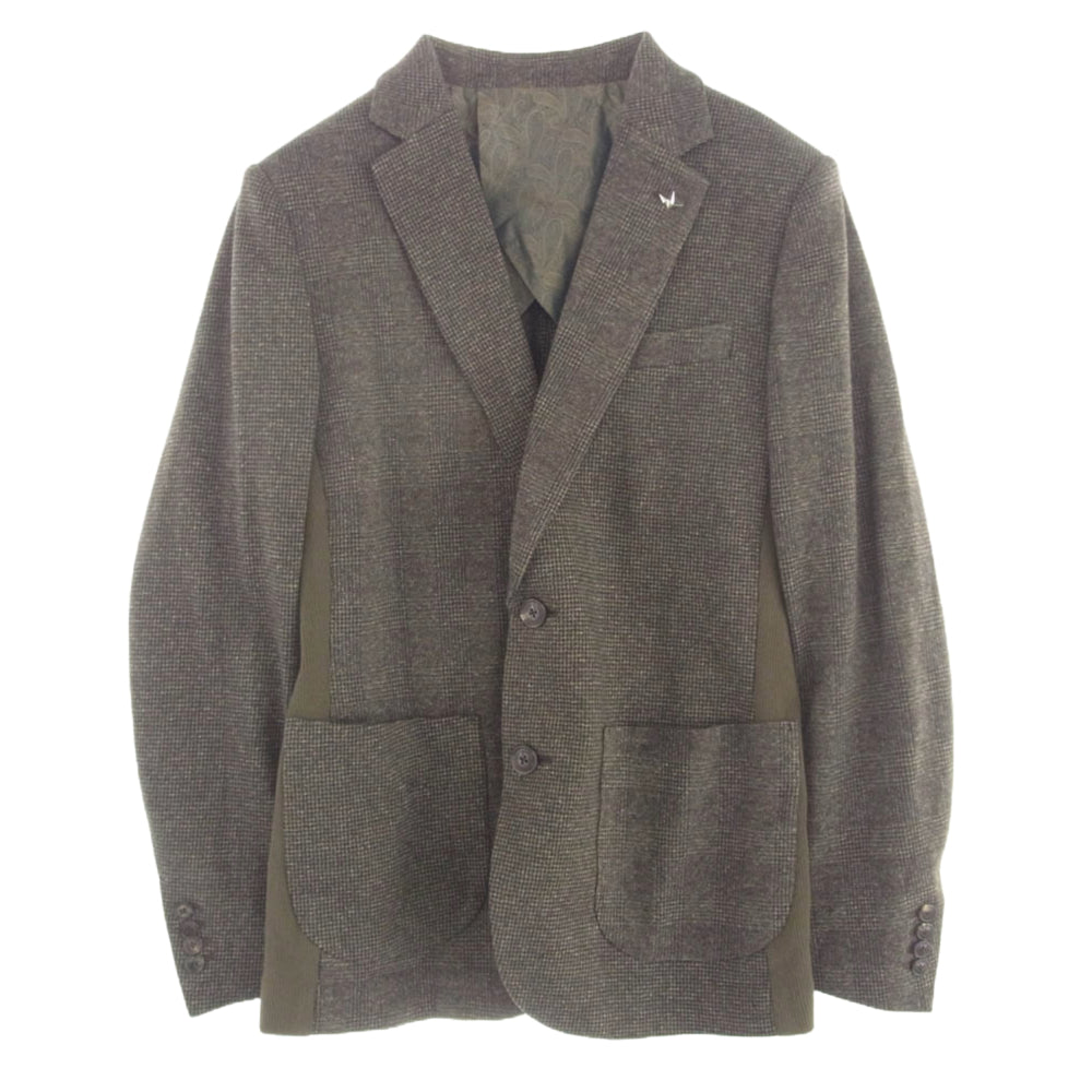 1piu1uguale3 ウノピュウノウグァーレトレ MRB639 WCT009 CRAZY RIB JKT BROWN CHECK CHIDORI 折り鶴ピンバッジ付き クレイジー リブ ジャケット ブラウンチェック 千鳥 ブラウン系 サイズ表記不明【中古】