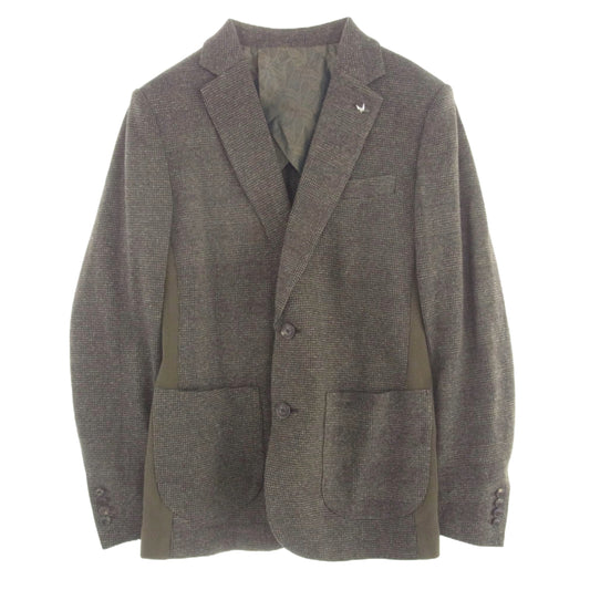 1piu1uguale3 ウノピュウノウグァーレトレ MRB639 WCT009 CRAZY RIB JKT BROWN CHECK CHIDORI 折り鶴ピンバッジ付き クレイジー リブ ジャケット ブラウンチェック 千鳥 ブラウン系 サイズ表記不明【中古】