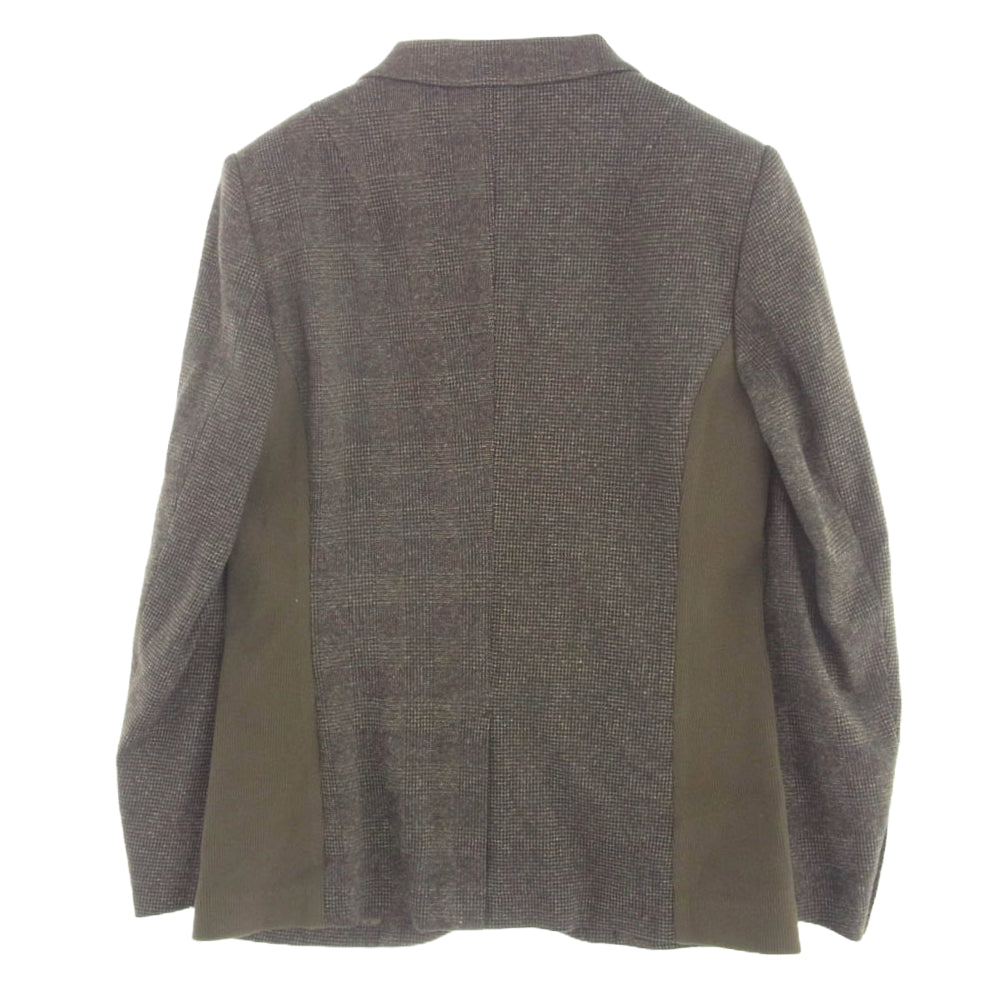 1piu1uguale3 ウノピュウノウグァーレトレ MRB639 WCT009 CRAZY RIB JKT BROWN CHECK CHIDORI 折り鶴ピンバッジ付き クレイジー リブ ジャケット ブラウンチェック 千鳥 ブラウン系 サイズ表記不明【中古】