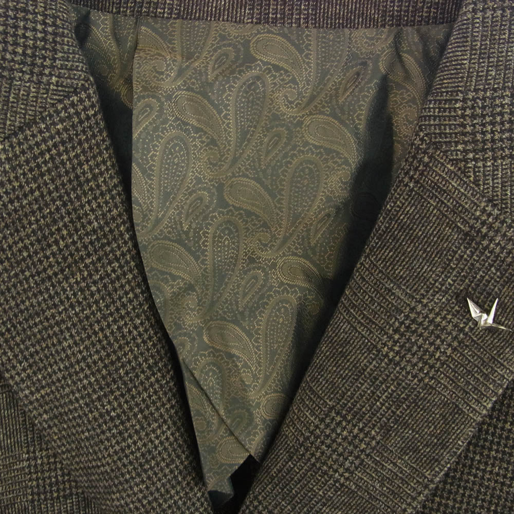 1piu1uguale3 ウノピュウノウグァーレトレ MRB639 WCT009 CRAZY RIB JKT BROWN CHECK CHIDORI 折り鶴ピンバッジ付き クレイジー リブ ジャケット ブラウンチェック 千鳥 ブラウン系 サイズ表記不明【中古】