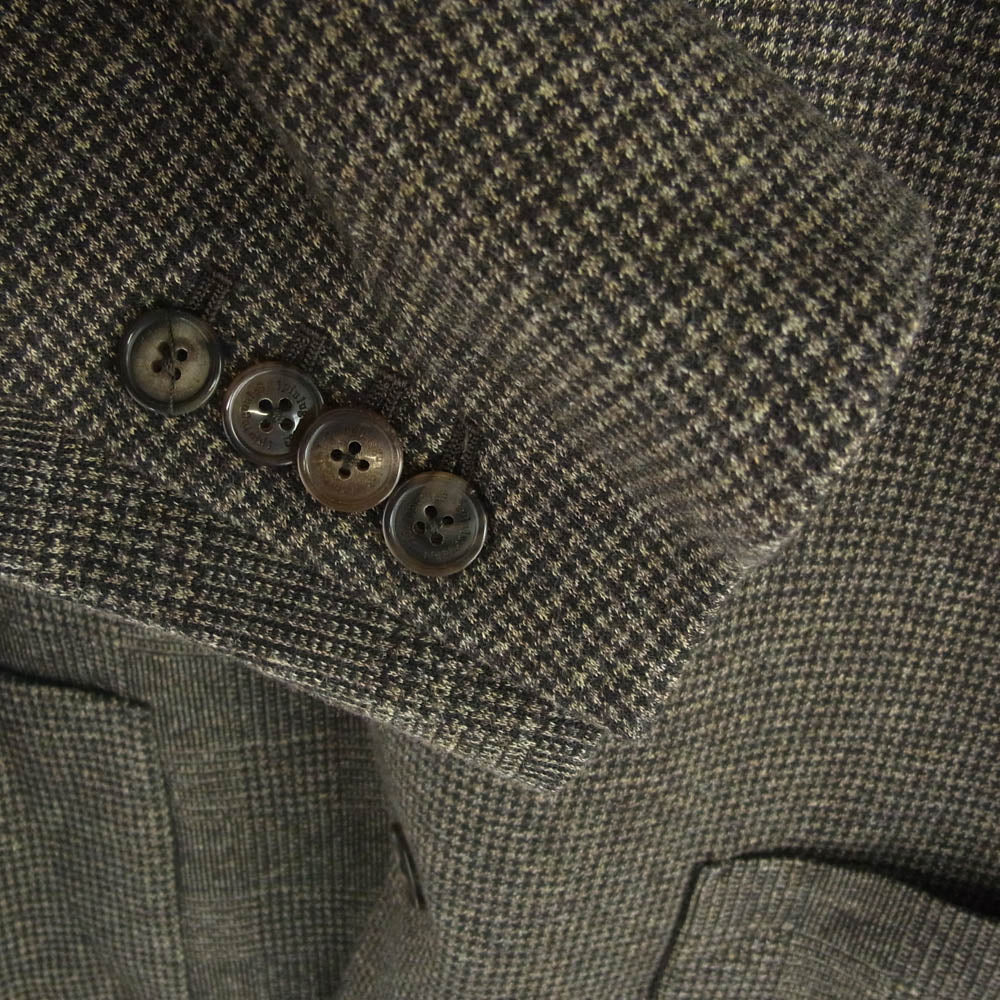 1piu1uguale3 ウノピュウノウグァーレトレ MRB639 WCT009 CRAZY RIB JKT BROWN CHECK CHIDORI 折り鶴ピンバッジ付き クレイジー リブ ジャケット ブラウンチェック 千鳥 ブラウン系 サイズ表記不明【中古】