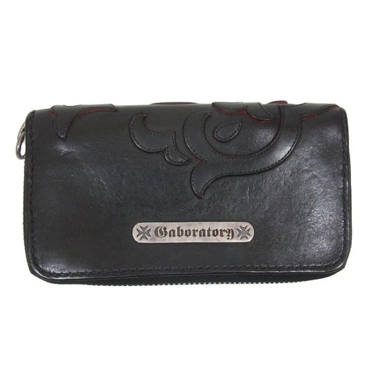 GABOR ガボール ガボラトリー ホールディング  Gaboratory Atelier Mark Overlay Saddle Leather Round Zip Wallet ハート ブルドッグジップ ラウンドファスナー レザーロングウォレット ブラック系【中古】