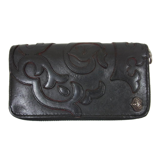 GABOR ガボール ガボラトリー ホールディング  Gaboratory Atelier Mark Overlay Saddle Leather Round Zip Wallet ハート ブルドッグジップ ラウンドファスナー レザーロングウォレット ブラック系【中古】