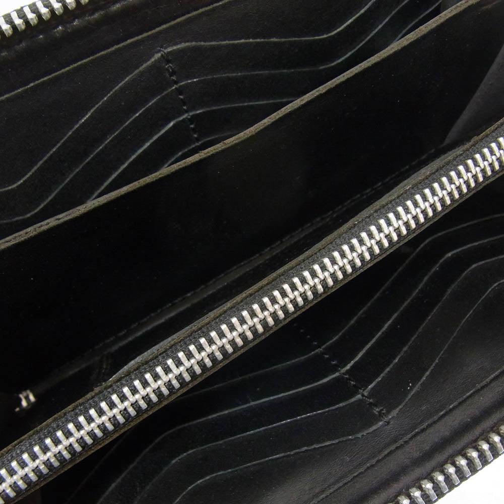 GABOR ガボール ガボラトリー ホールディング  Gaboratory Atelier Mark Overlay Saddle Leather Round Zip Wallet ハート ブルドッグジップ ラウンドファスナー レザーロングウォレット ブラック系【中古】