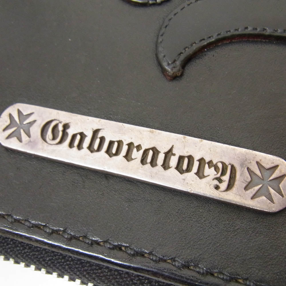 GABOR ガボール ガボラトリー ホールディング  Gaboratory Atelier Mark Overlay Saddle Leather Round Zip Wallet ハート ブルドッグジップ ラウンドファスナー レザーロングウォレット ブラック系【中古】