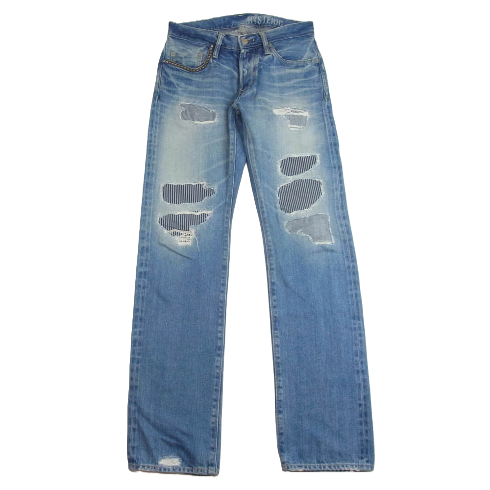 HYSTERIC GLAMOUR ヒステリックグラマー 0253AP02 SP加工 WR リペア加工 ストレート デニムパンツ ジーンズ インディゴブルー系 30【中古】