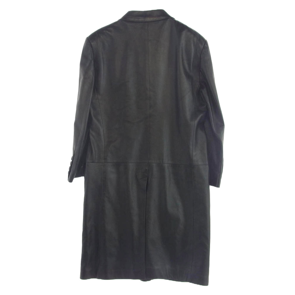 GUCCI グッチ ラムスキン レザー ロングコート 裏地カシミヤ混ウール ブラック系 52【中古】