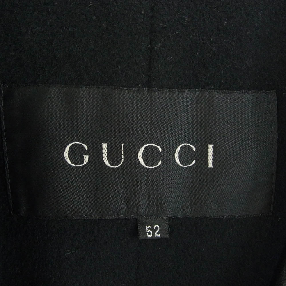 GUCCI グッチ ラムスキン レザー ロングコート 裏地カシミヤ混ウール ブラック系 52【中古】