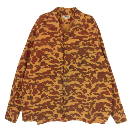 A BATHING APE アベイシングエイプ 90s 1st カモフラ シャモアクロス オープンカラー シャツ 長袖 ブラウン系 M【中古】